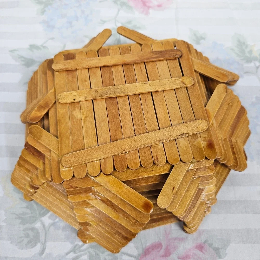 Handmade Wooden Popsicle Stick‎ Octagon Basket Bowl Decorative Centerpiece